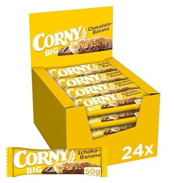 Barre CORNY BIG Chocolat-Banane 24×50g avec flocons de céréales complètes, morceaux de banane et chocolat
