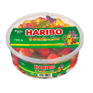 Haribo Phantasia 750g boîte avec bonbons gélifiés colorés et guimauves