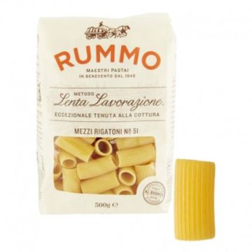 Rummo Mezzi Rigatoni N°51 500 g – pâtes italiennes premium striées en semoule de blé dur, cuisson al dente