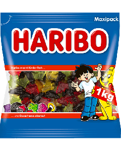 Haribo Vampire 1kg avec ailes fruitées gélifiées et corps en réglisse épicée