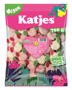 Katjes Grün-Ohr-Hase 700g lapins vegans en guimauve avec oreilles gélifiées fruitées