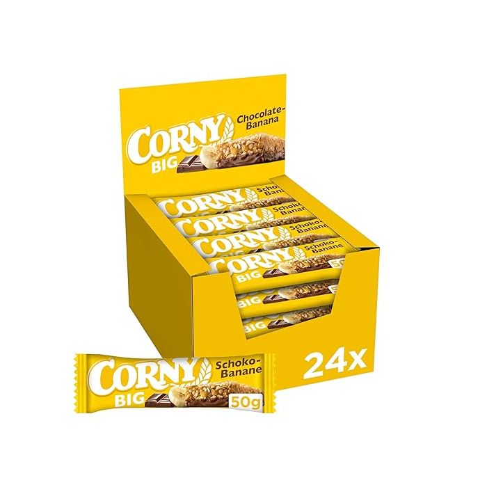 Barre CORNY BIG Chocolat-Banane 24×50g avec flocons de céréales complètes, morceaux de banane et chocolat