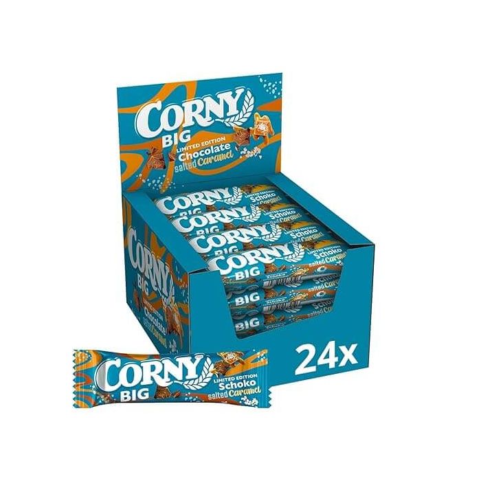 CORNY BIG Chocolat Caramel Salé 24×40g avec céréales complètes, caramel salé et chocolat au lait