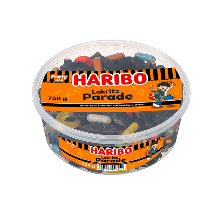 HARIBO Liquorice Parade, boîte de 750 g contenant un assortiment de bonbons à la réglisse sucrés et salés