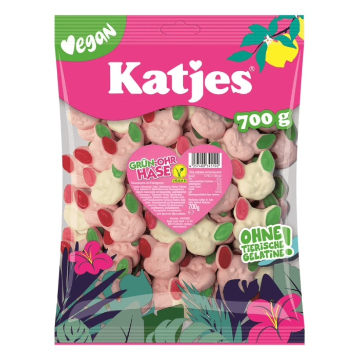Katjes Grün-Ohr-Hase 700g lapins vegans en guimauve avec oreilles gélifiées fruitées