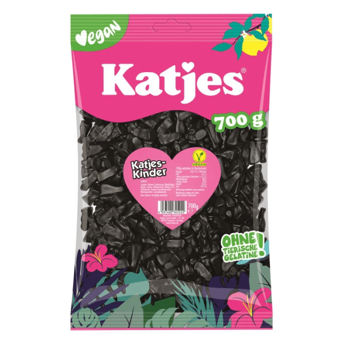 Katjes Kinder Vegan 700g bonbons réglisse dure salée en forme de chat, vegan