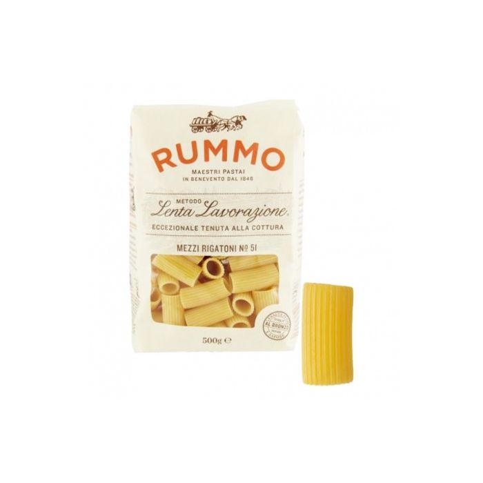 Rummo Mezzi Rigatoni N°51 500 g – pâtes italiennes premium striées en semoule de blé dur, cuisson al dente